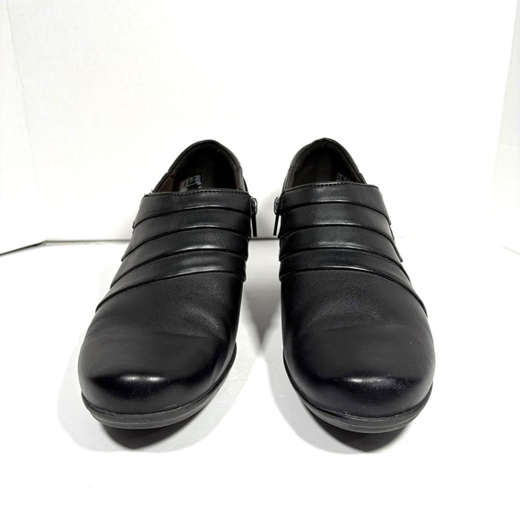 Clarks Womens Black Leather Side Zip Comfort Ankle Boots Block Heel Size 10 - Picture 3 of 10